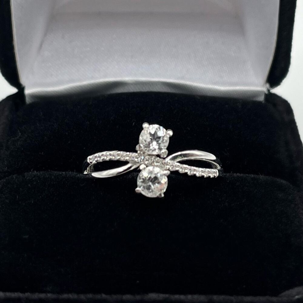 Beautiful .65ct White Sapphire Two Stone Ring Size 7